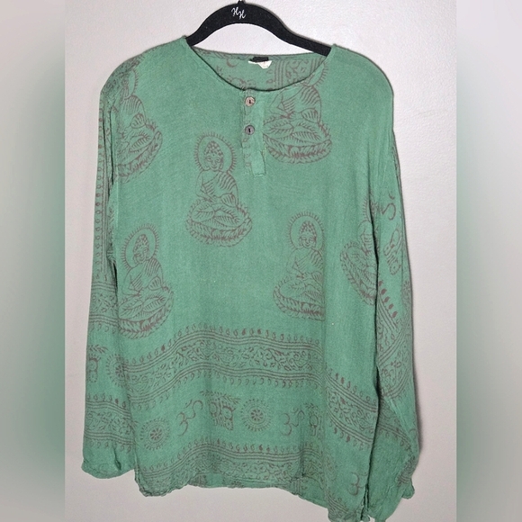 Gypsy Rose Boho Buddha Made In Nepal Festival Henley Tunic, Free Size - Picture 1 of 3